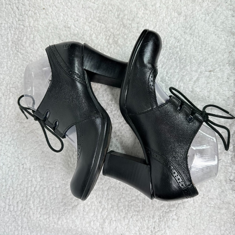 Børn Black Leather Lace Up Oxford Heels Size 8 Comfort Block Heel Brogue Pumps - Picture 4 of 10
